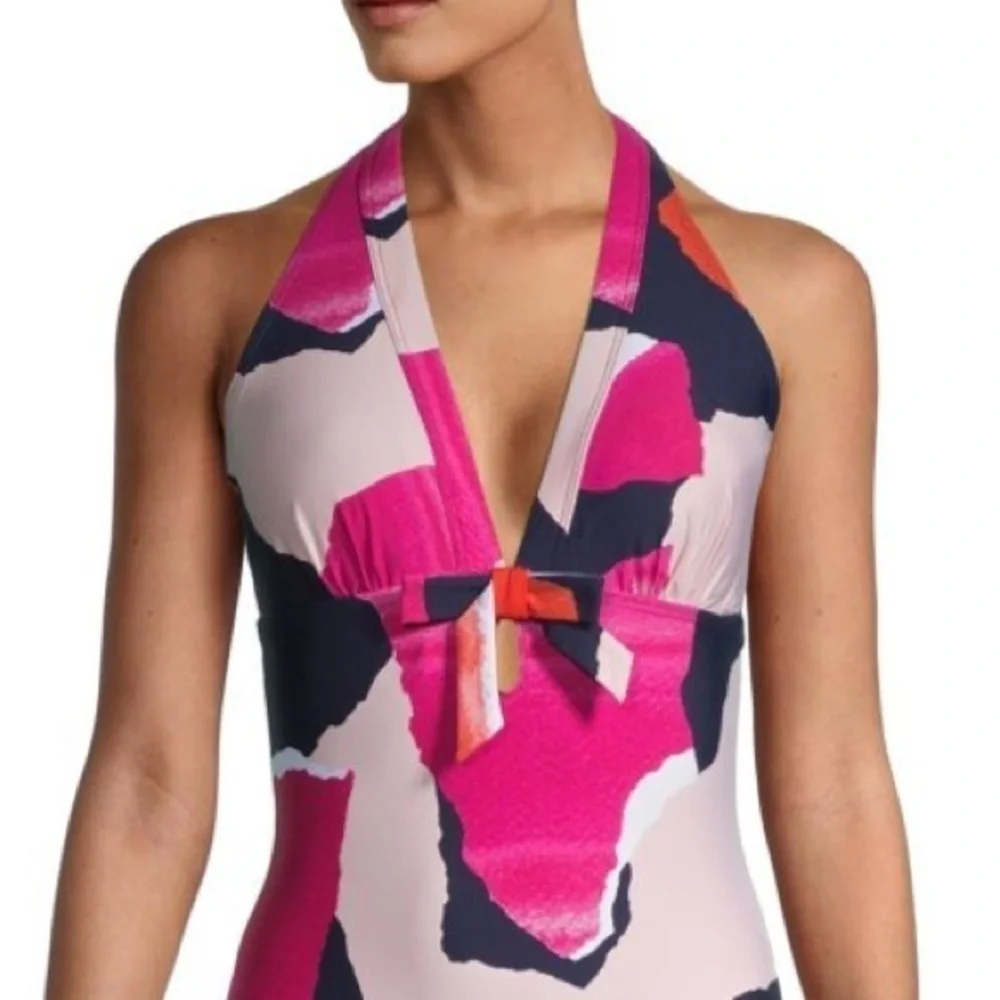 NWT DKNY Halter One Piece Swimsuit Abstract Print - Picture 13 of 14